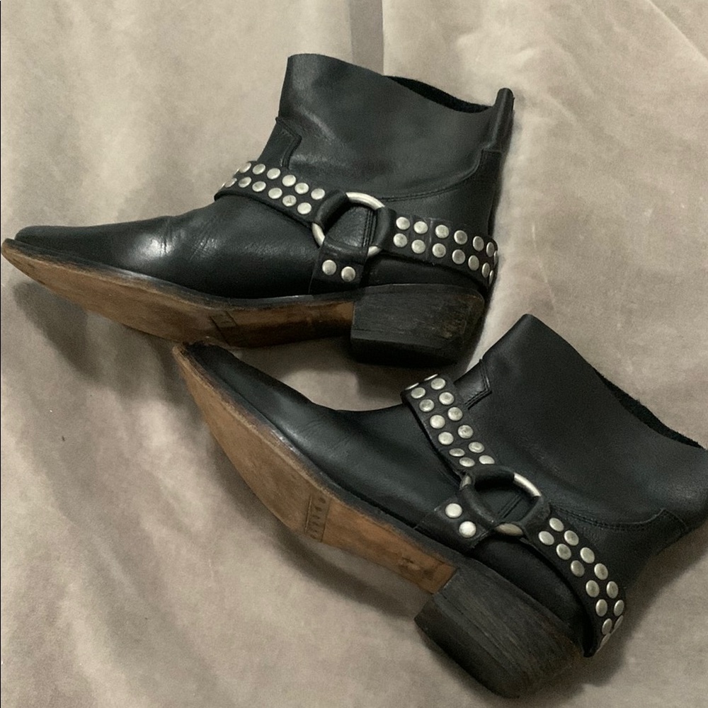 Anthropologie Black Studded Ankle Booties